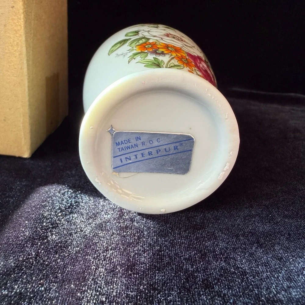 Vintage Interpur Porcelain Soap Dispenser Floral Gold Trim White Cottagecore